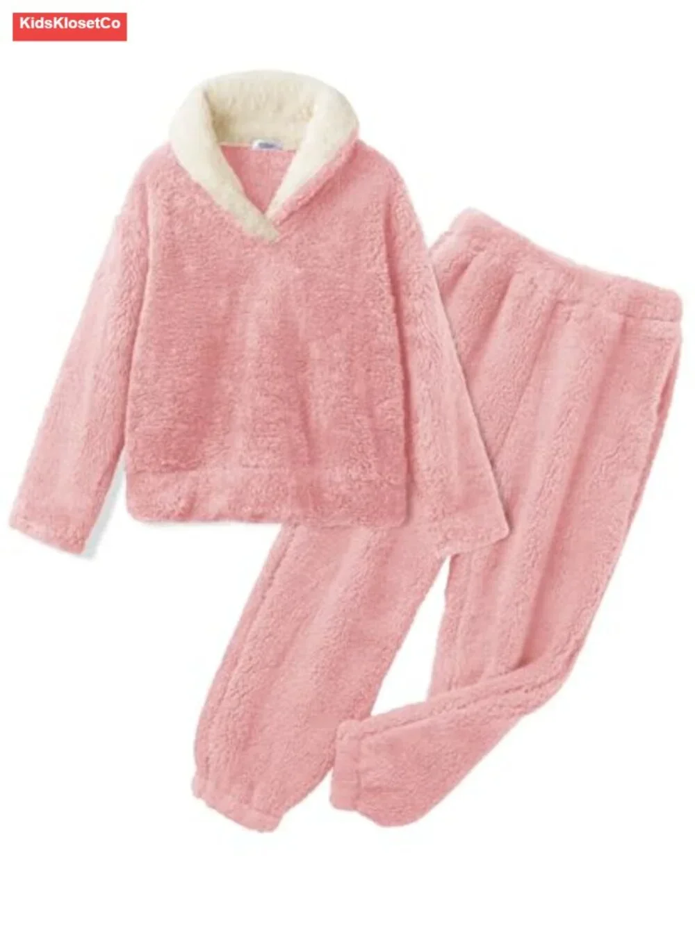 Girls 2 Piece Fuzzy Fleece Sweatsuit Set Winter Warm Cozy Lounge Wear
